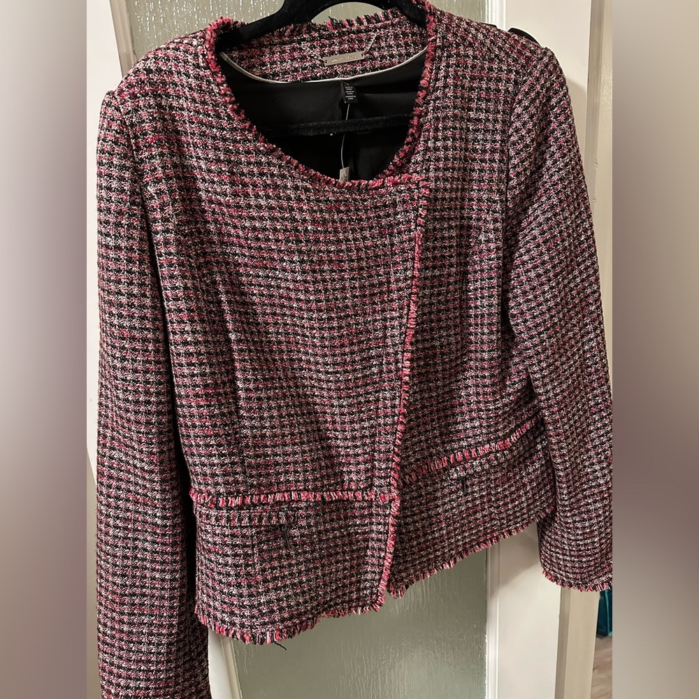 White House Black Market NWT Pink and Black Tweed Blazer